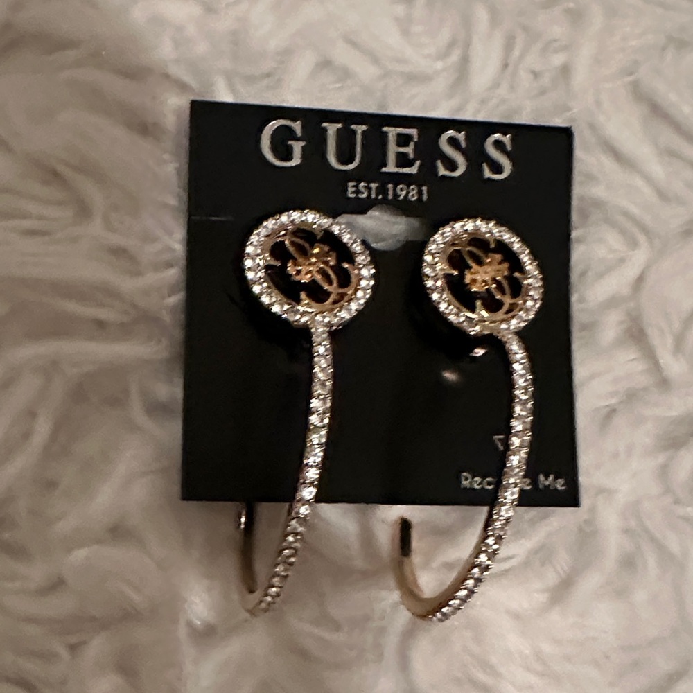 GUESS Gold and Silver Crystal Hoop Earrings